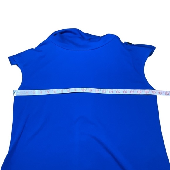 JOSEPH RIBKOFF Blue Jersey Knit Cowl Neck Mini Dress / Tunic Back Buttons Sz 14 - Picture 4 of 8